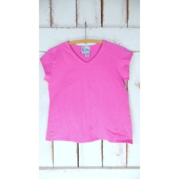 Pink Lilly Pulitzer vneck cap sleeve tshirt - Picture 2 of 5